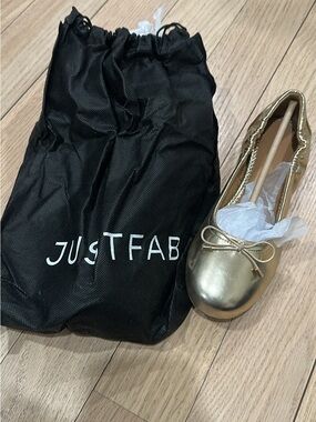 JustFab Shimmery Gold Ballet Flats with Bow